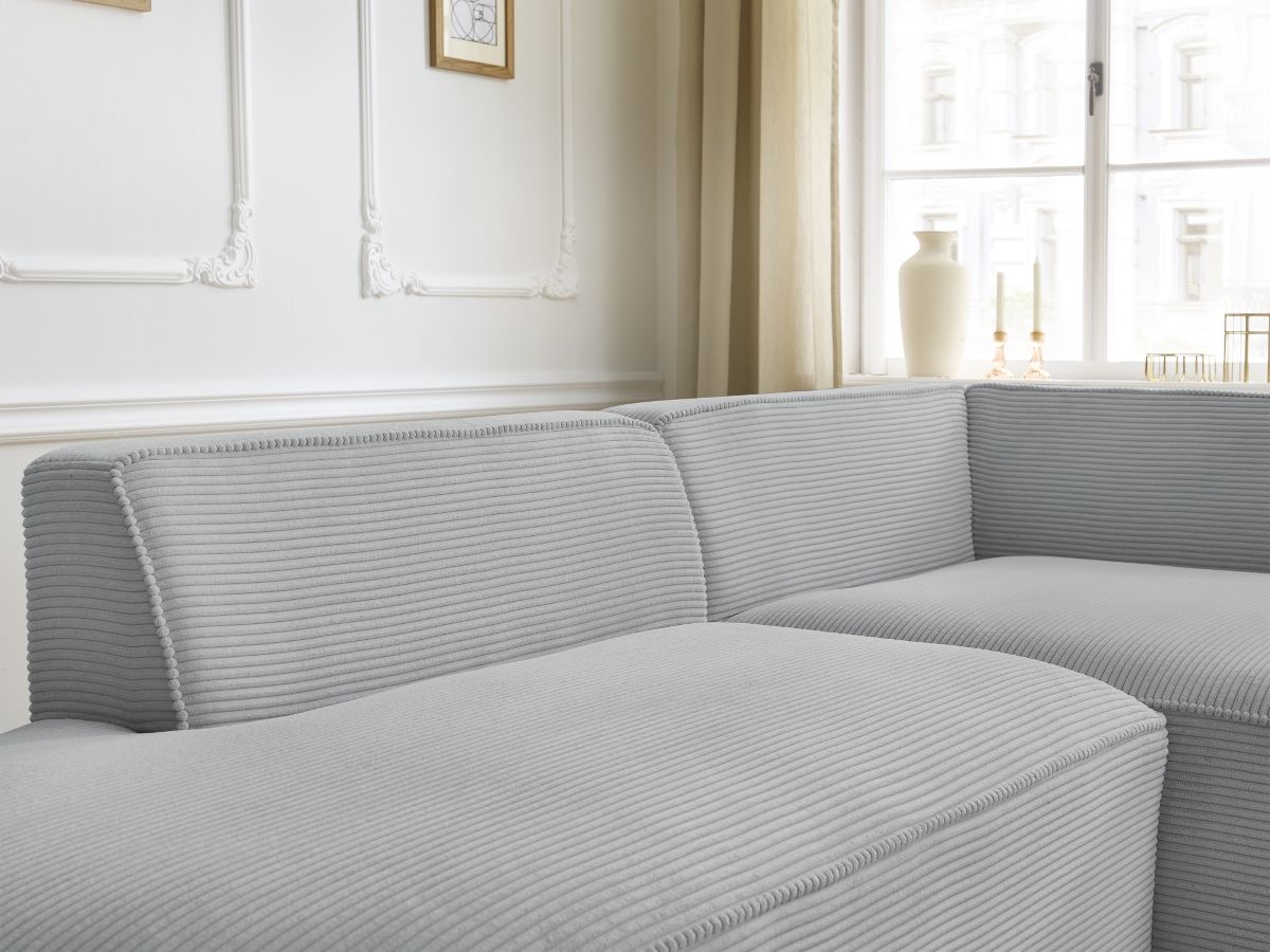 Bobochic Rousseau Ecksofa Cordsamt Hellgrau Ecke rechts