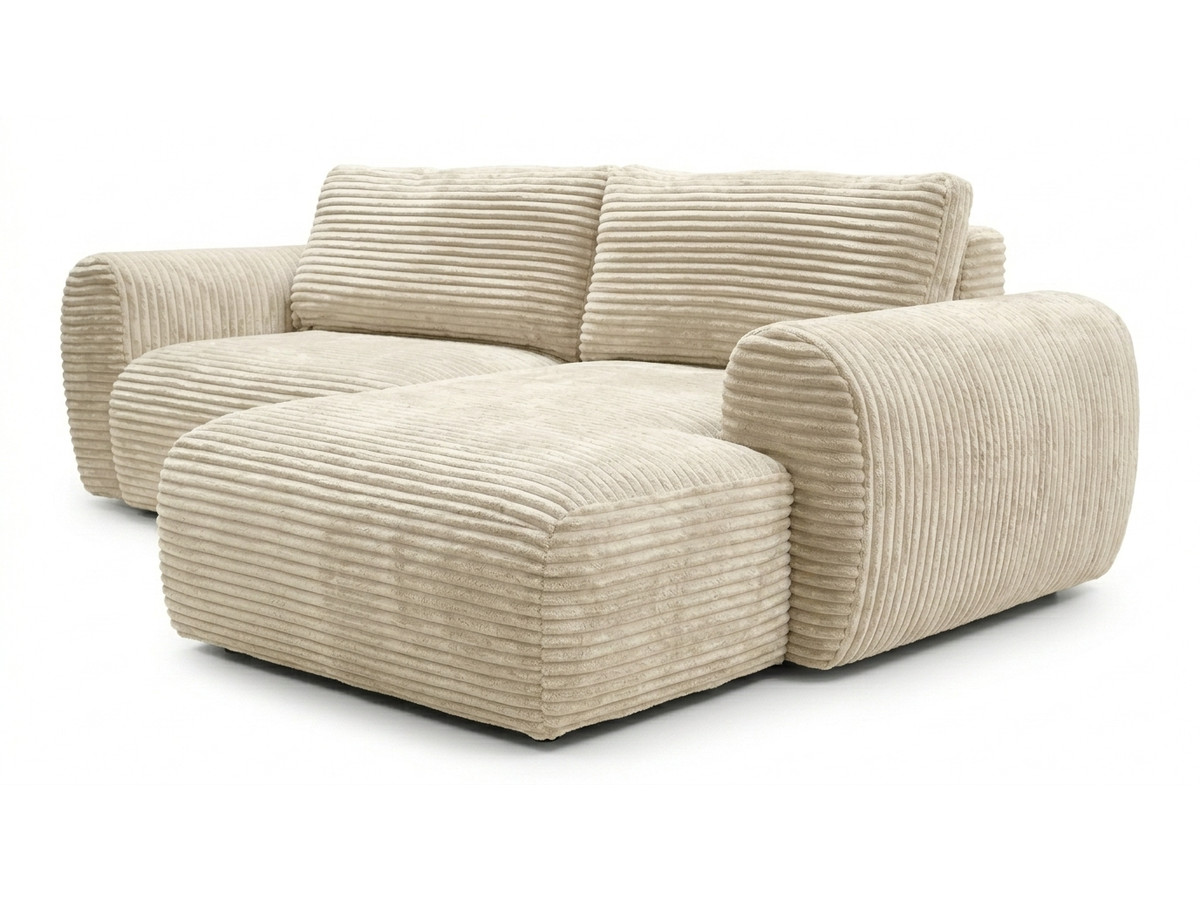 Bobochic Lucien Ecksofa mit Schlaffunktion und Bettkasten Breitcord weich Beige Ecke rechts