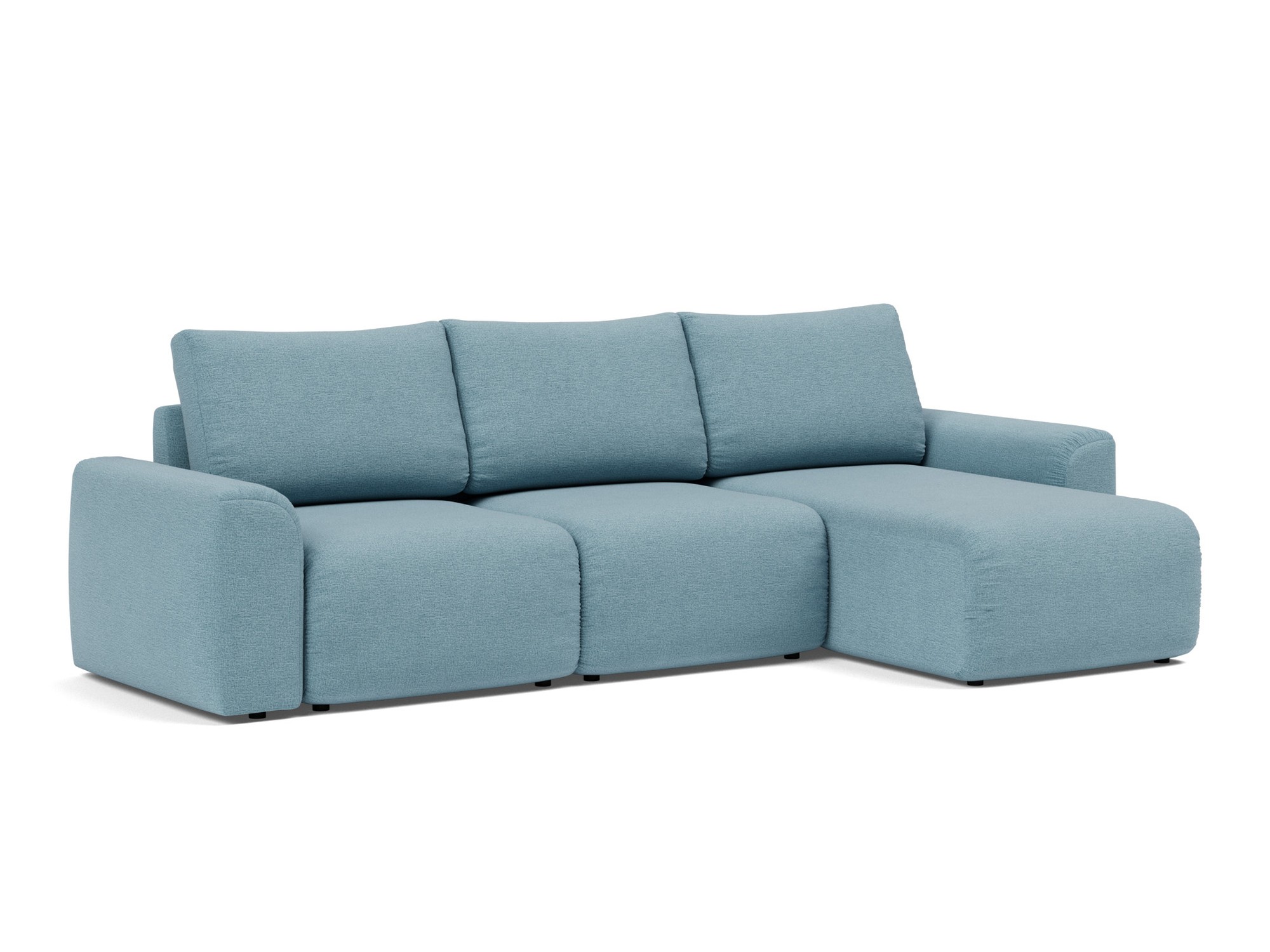 Schlafsofa Norum mit Chaiselongue und Chunky-Armlehnen Flachgewebe Mixed Dance 525-Light-Blue