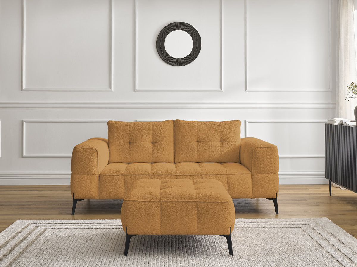 Bobochic Anis Sofa 2-Sitzer mit Pouf Bouclé-Stoff Gelb