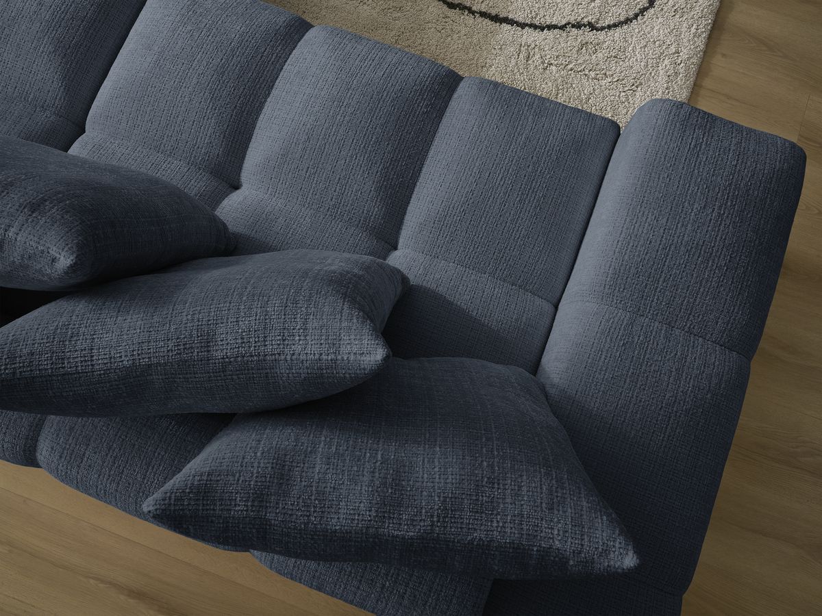 Bobochic Anakin Schlafsofa 3-Sitzer mit Bettkasten, 6 Kissen Strukturstoff Dunkelblau