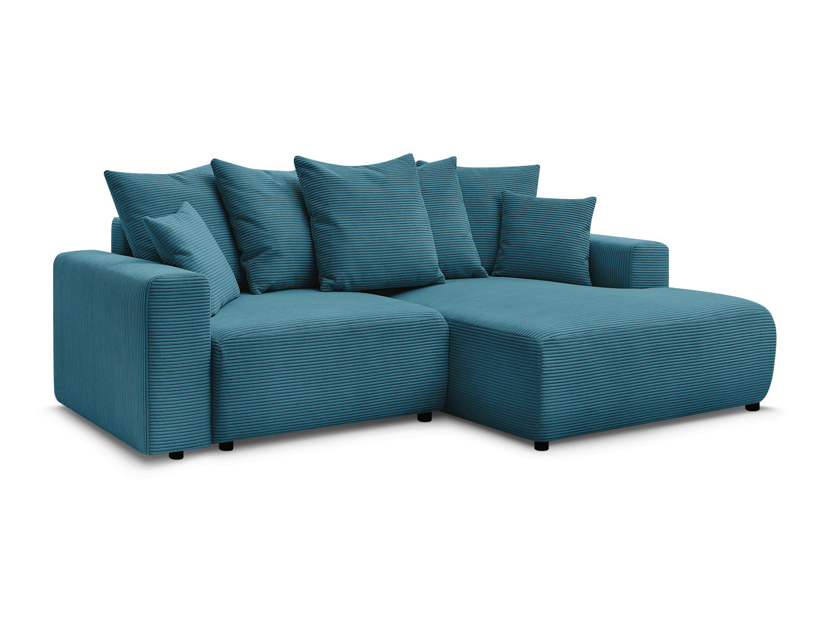 Bobochic Atilla Ecksofa mit Schlaffunktion und Bettkasten Cordsamt Hellblau Ecke rechts