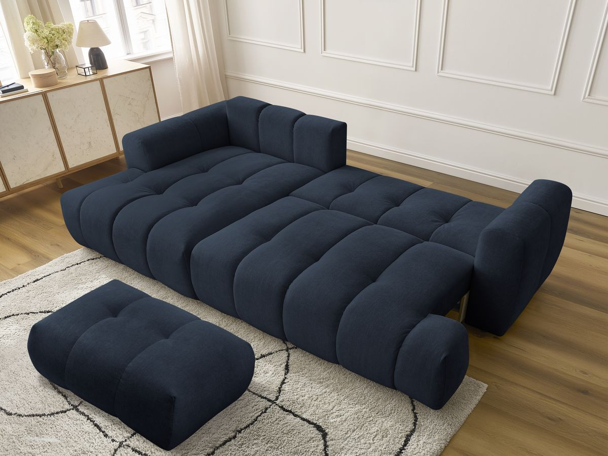 Bobochic Fuji Ecksofa mit Schlaffunktion und Bettkasten und Pouf 292 × 160 cm Stoff Dunkelblau Ecke links