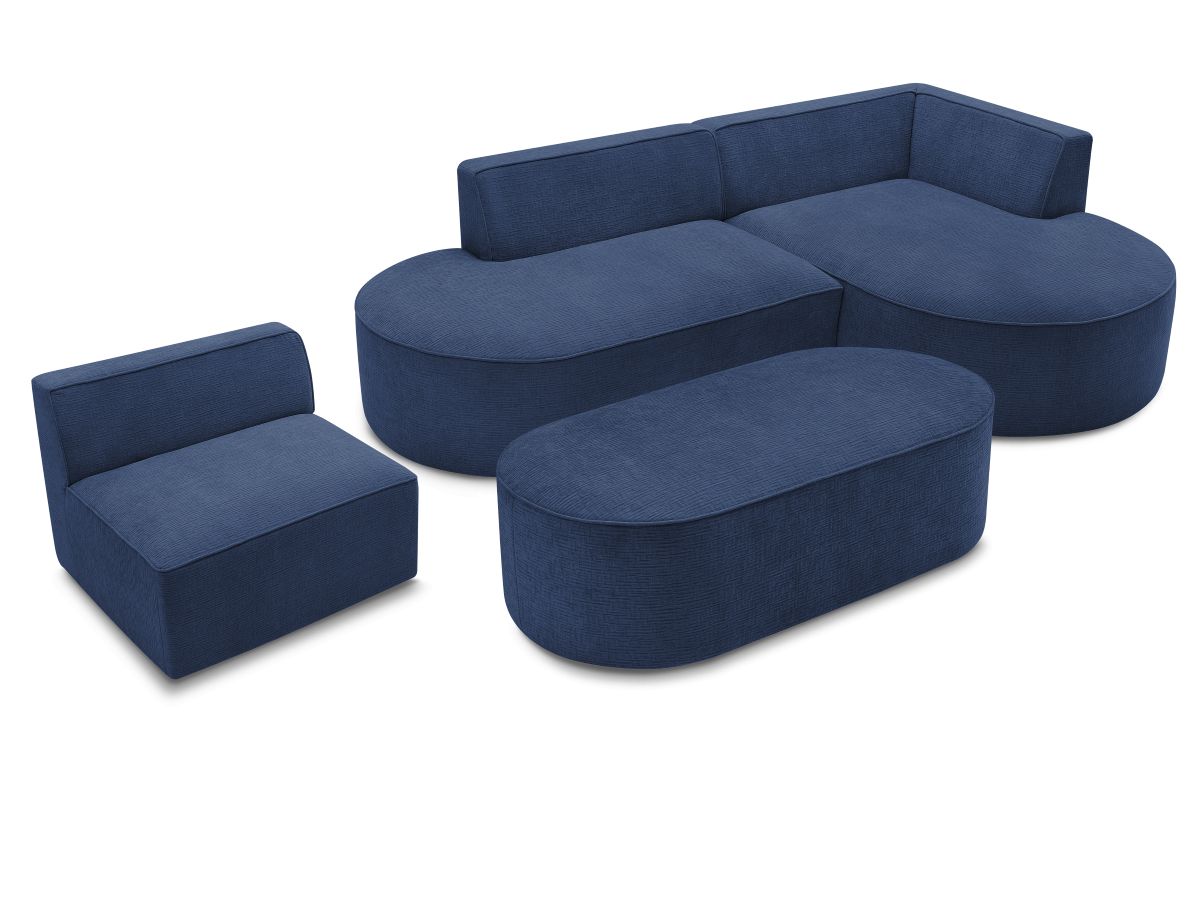Bobochic Rousseau Ecksofa mit Sofamodul und Pouf Strukturstoff Dunkelblau Ecke rechts