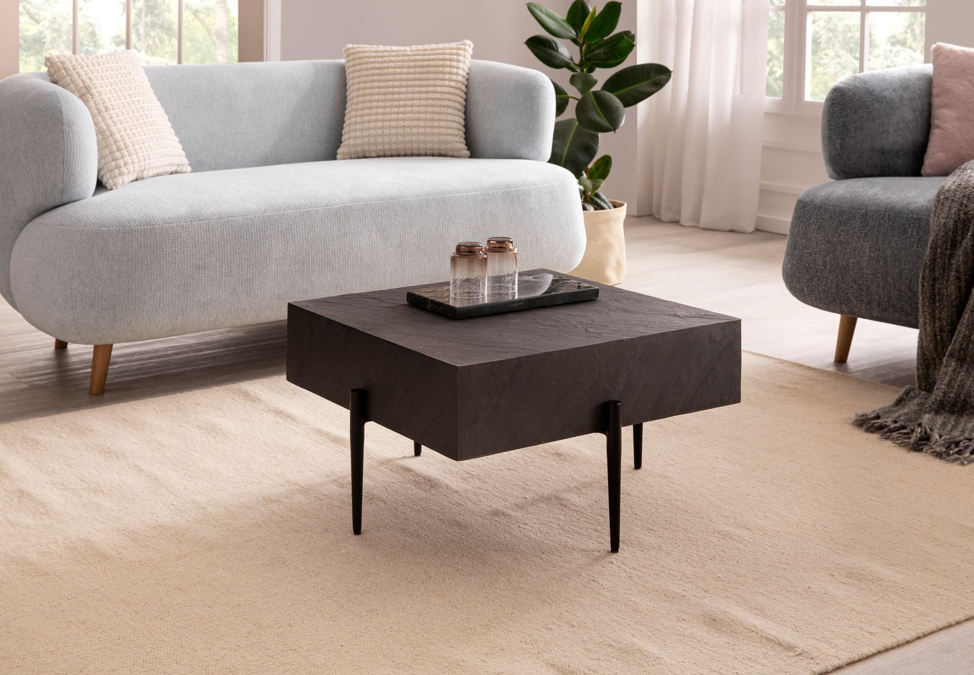 Couchtisch Buvika Mango Massivholz Grau 64 × 64 × 35 cm