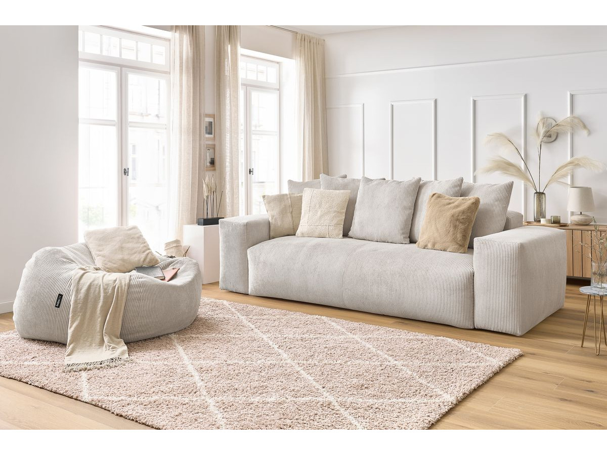 Bobochic Voltaire Sofa 4-Sitzer mit Pouf 280 × 124 cm Cordsamt Beige