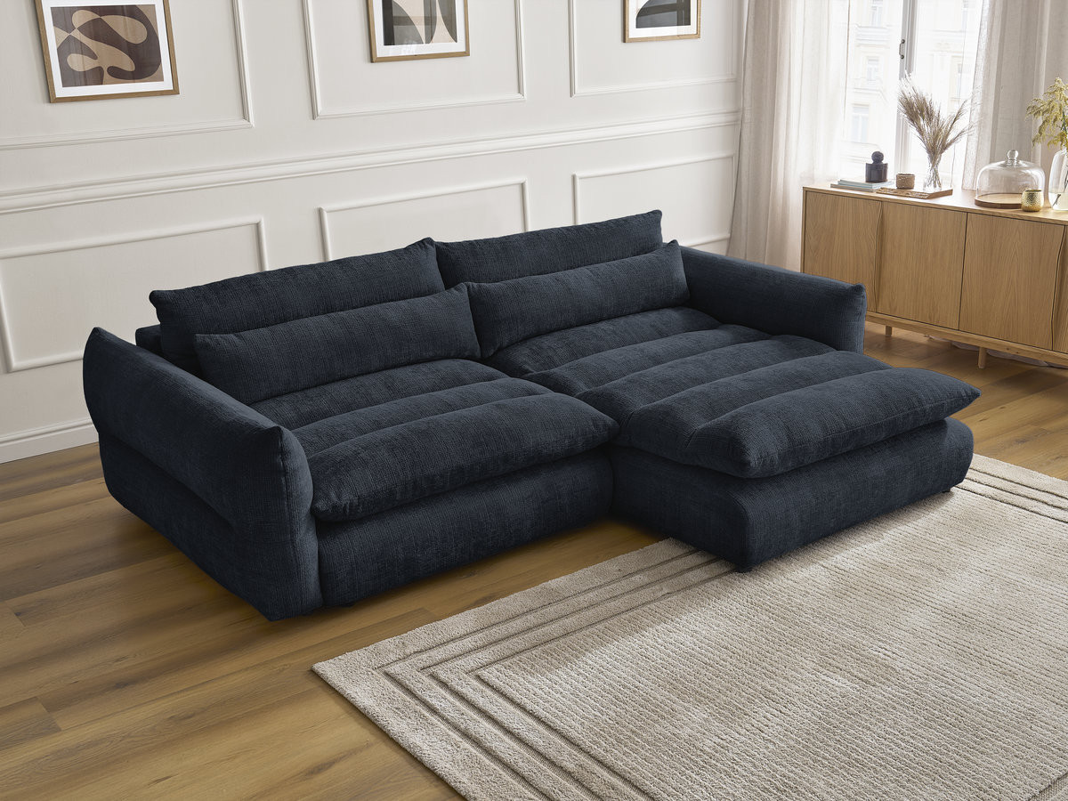 Bobochic Neil Ecksofa Strukturstoff Dunkelblau Ecke rechts