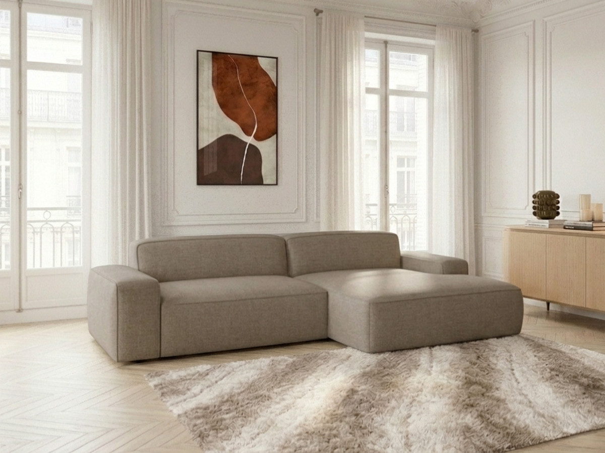 Bobochic Abel Ecksofa mit Schlaffunktion Melange-Stoff Taupe Ecke rechts