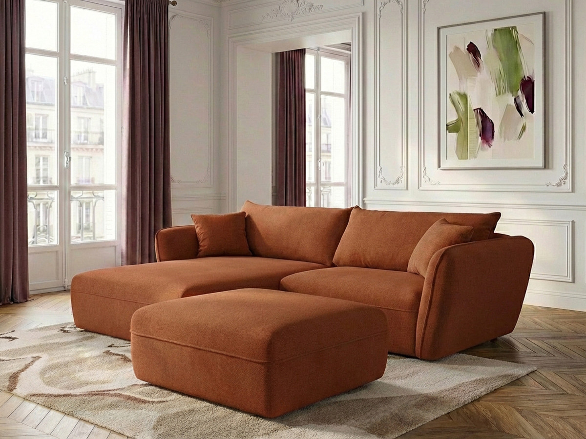 Bobochic Luigi Ecksofa mit Pouf Strukturstoff Orange Ecke links