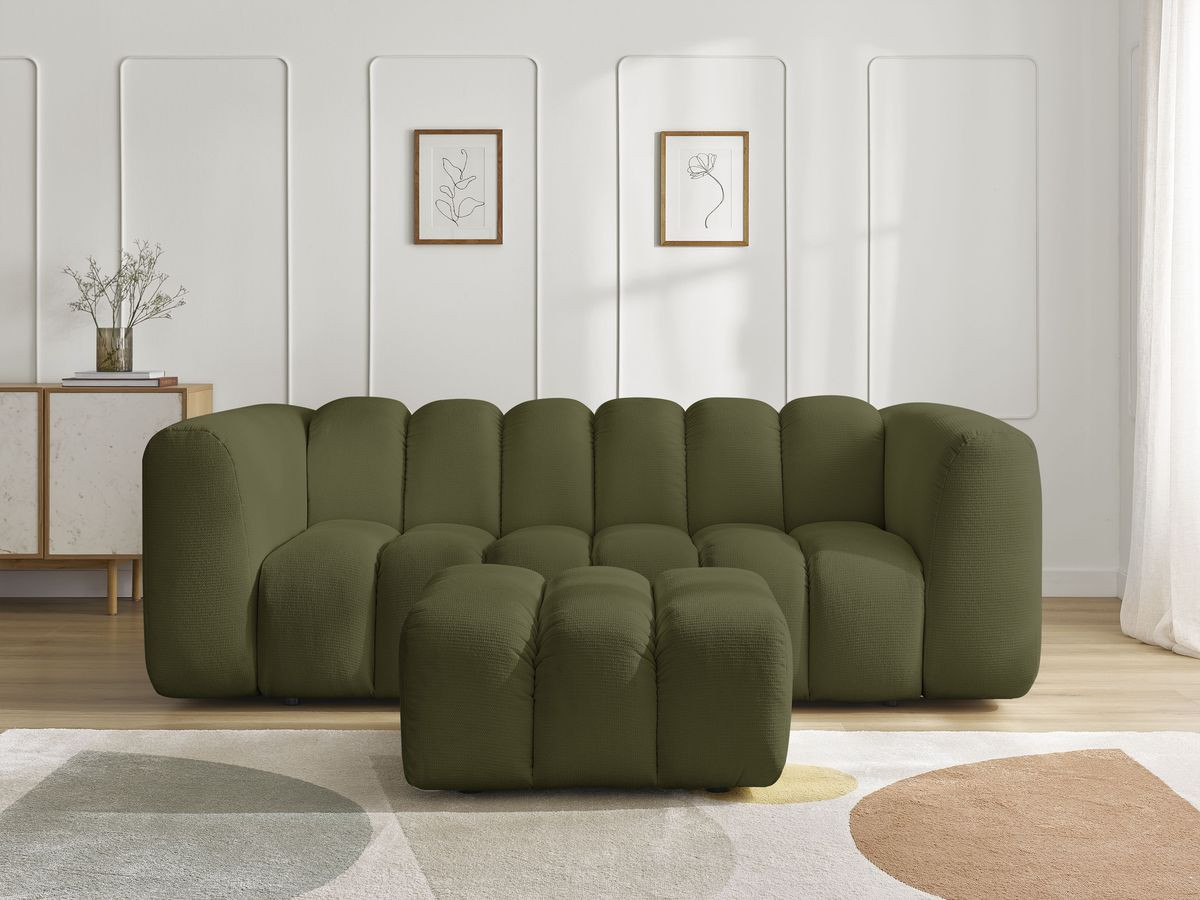 Bobochic Talia Sofa 3-Sitzer mit Pouf Melange-Stoff Grün