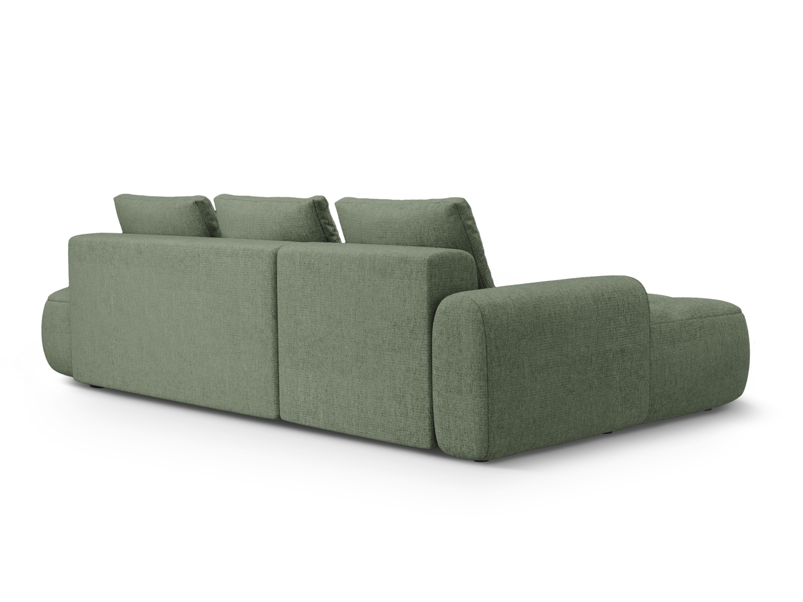Cosmopolitan Design Ecksofa Linz 3-Sitzer offen mit Schlaffunktion Strukturierter Stoff Sorella Dunkles Olivgrün Links