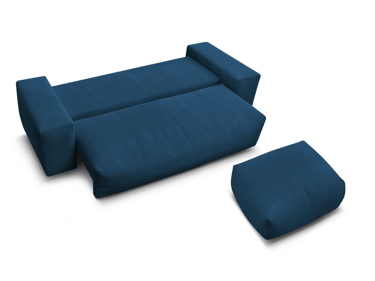 Bobochic Voltaire Schlafsofa 4-Sitzer mit Bettkasten und Pouf Cordsamt Dunkelblau