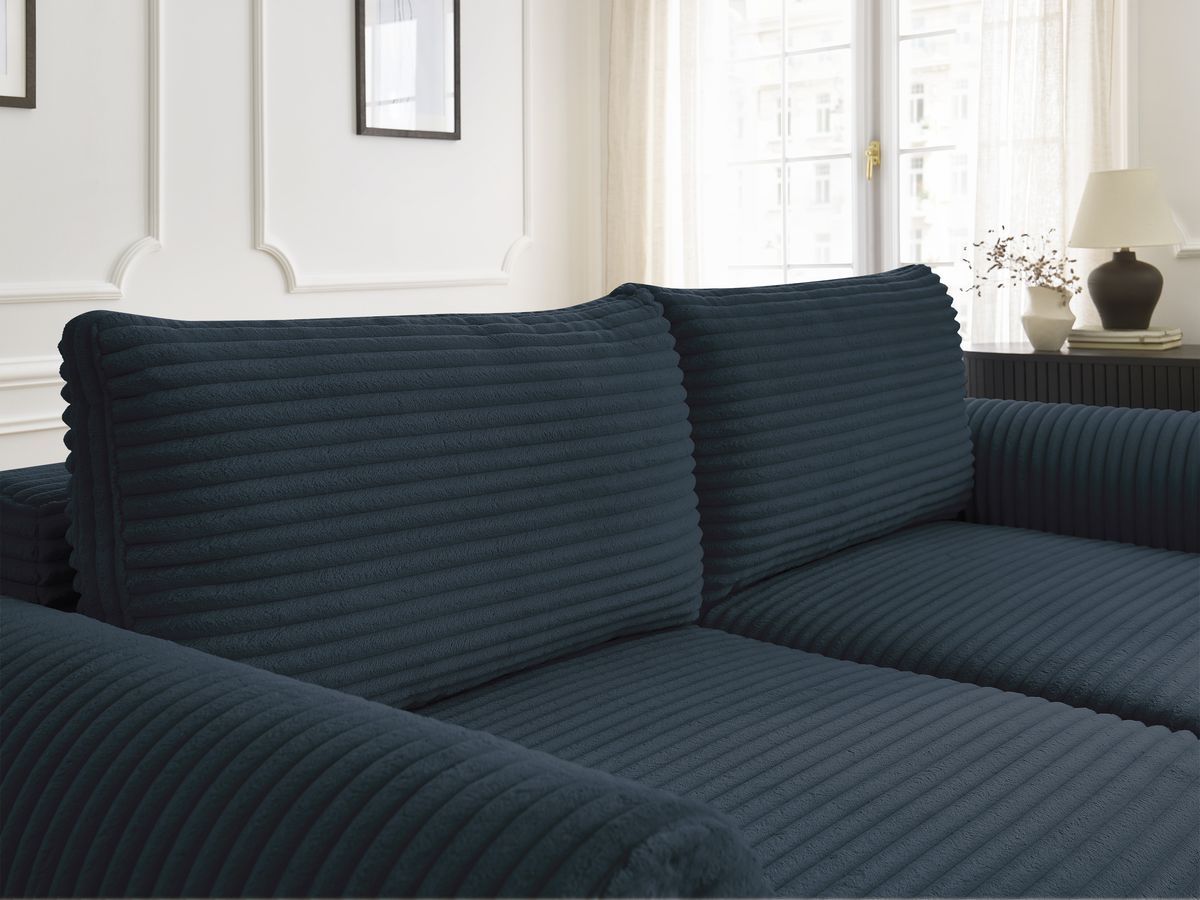 Bobochic Lucien Schlafsofa 3-Sitzer mit Bettkasten Breitcord weich Dunkelblau