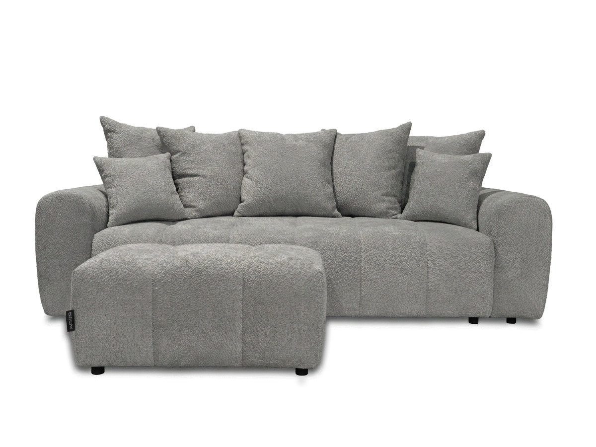 Bobochic Roxelane Schlafsofa 3-Sitzer mit Bettkasten und Pouf Bouclé-Stoff Dunkelgrau