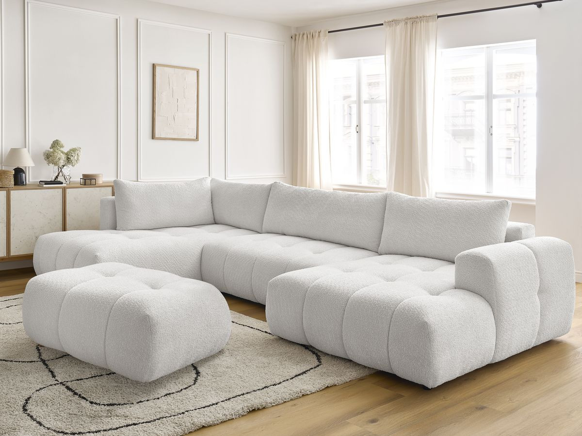 Bobochic Fuji Wohnlandschaft mit Pouf Bouclé-Stoff Weiß Ecke rechts