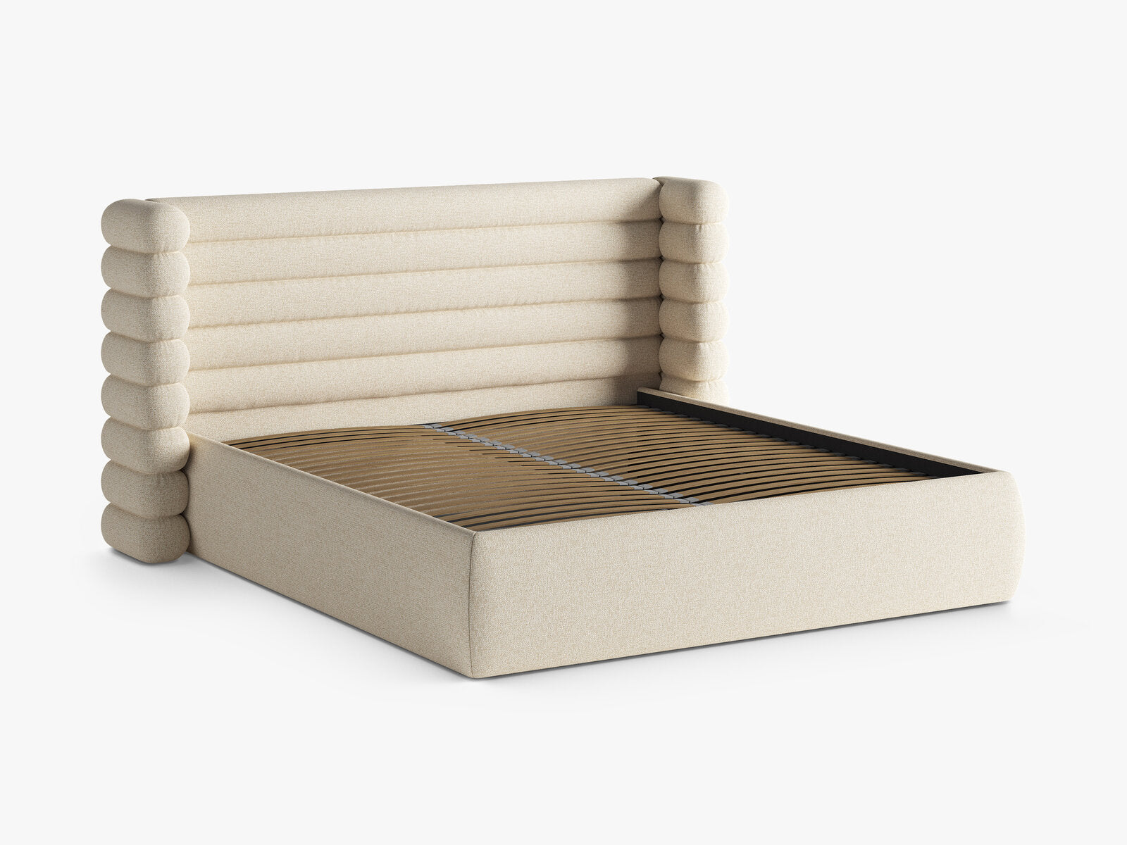 Micadoni Stauraumbett mit Kopfteil Mount Strukturierter Stoff Puente Hellbeige Melange 180x200