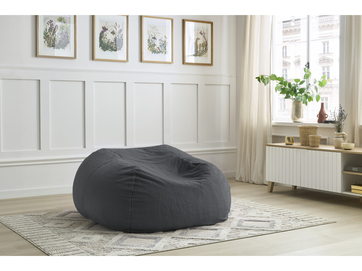 Bobochic Meribel Pouf Kunstfell Dunkelgrau