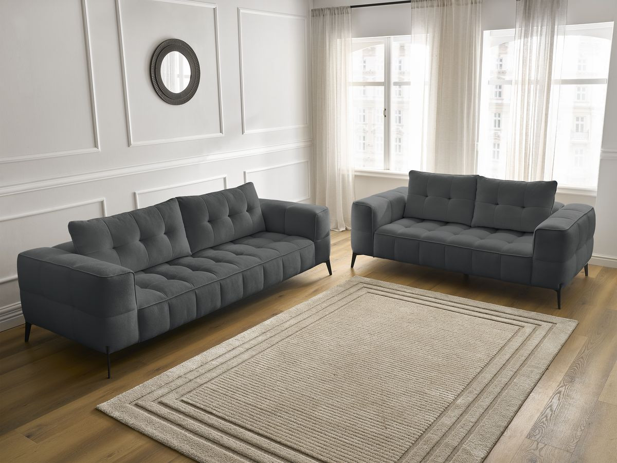 Bobochic Anis Sofa-Set 3- und 2-Sitzer Strukturstoff Dunkelgrau