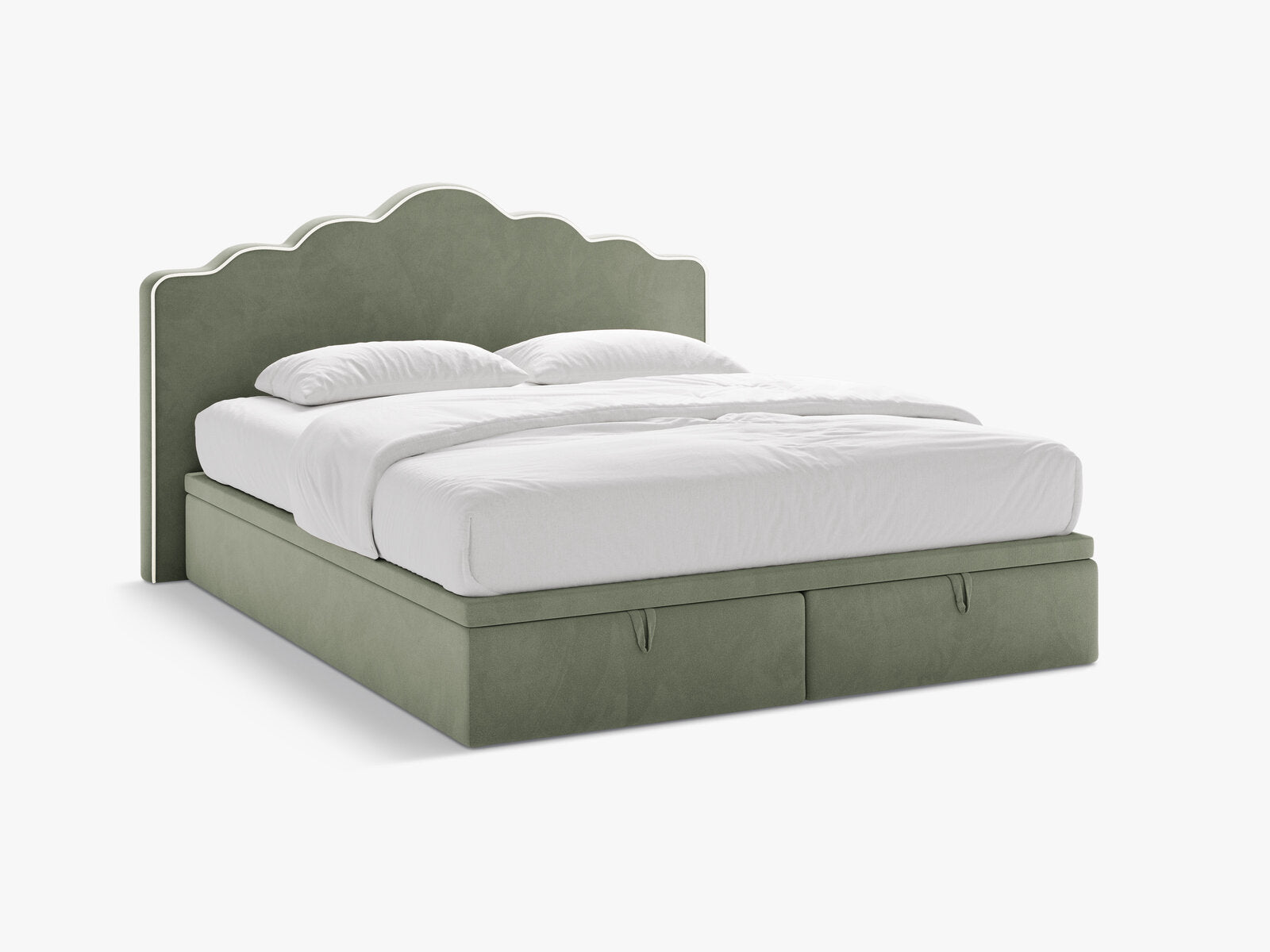 Micadoni Dream Boxspringbett mit Bettkasten und Kopfteil Samt Magic Velvet Elfenbein / Grün 140x200