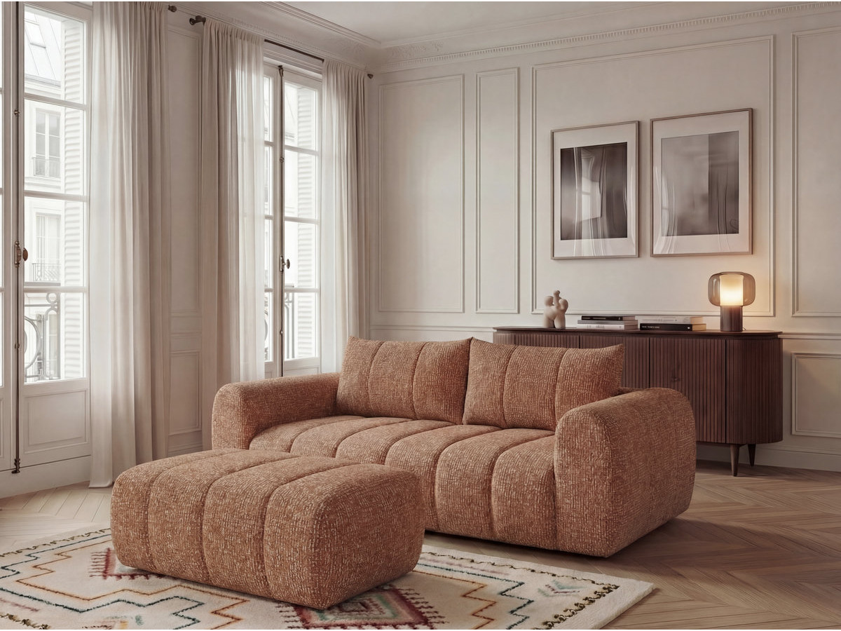 Bobochic Nesty Sofa 3-Sitzer mit Pouf Melange-Stoff Orange