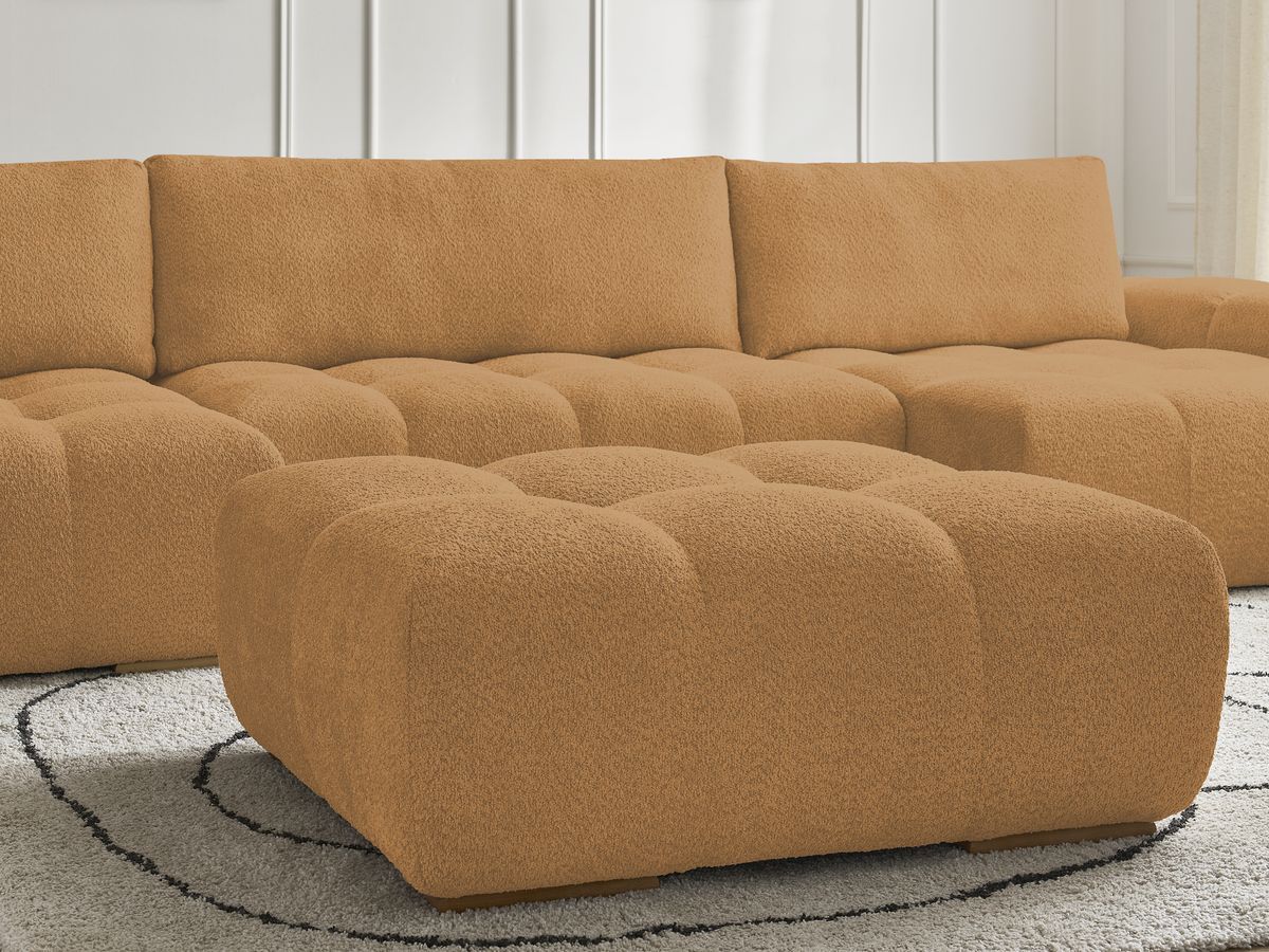 Bobochic Anakin Wohnlandschaft mit Pouf, 3 Kissen Bouclé-Stoff Gelb