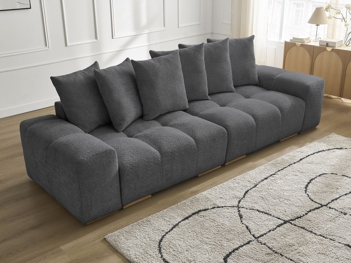 Bobochic Anakin Sofa 3-Sitzer, 6 Kissen Bouclé-Stoff Dunkelgrau