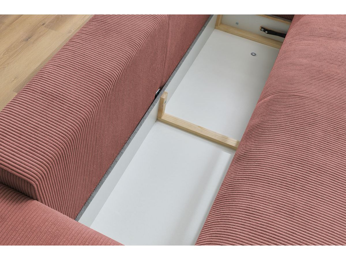 Bobochic Voltaire Schlafsofa 3-Sitzer mit Bettkasten Cordsamt Rosa