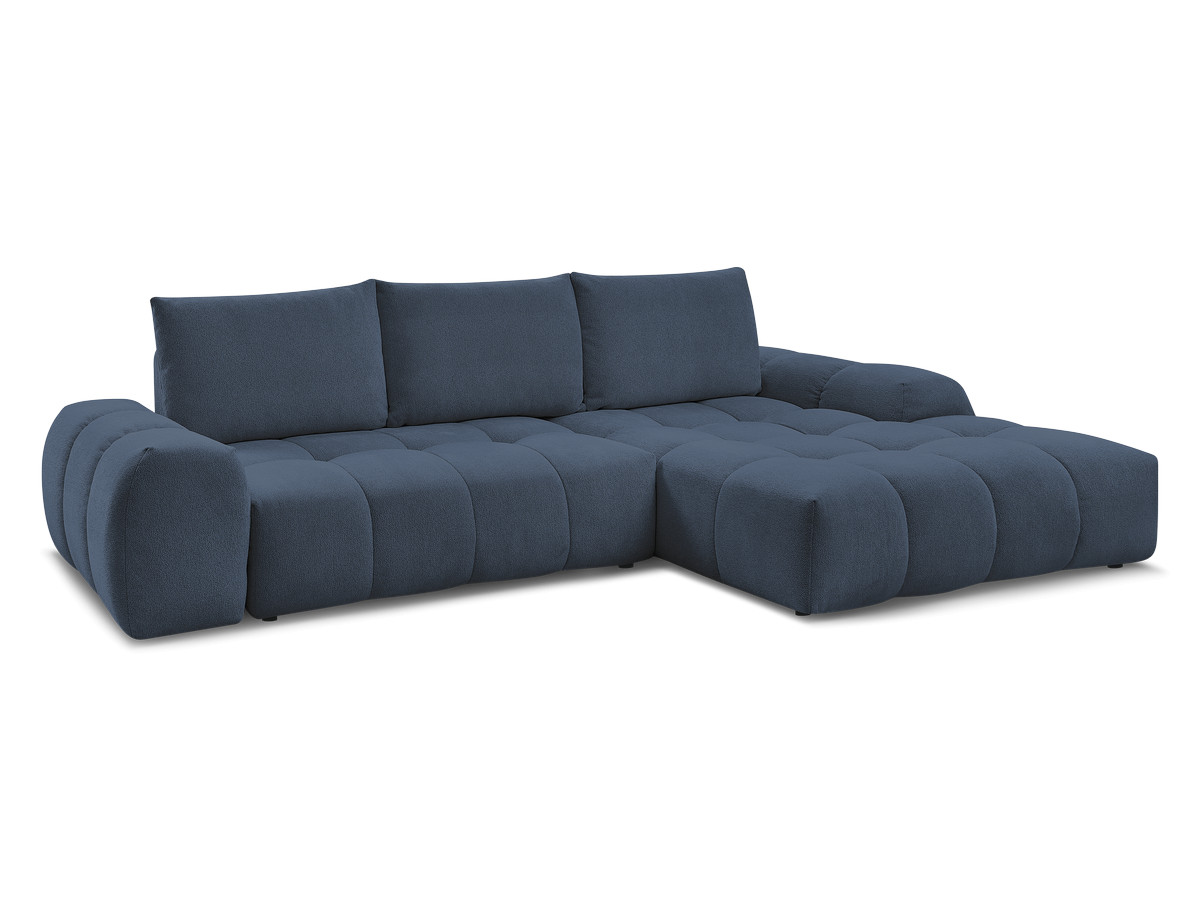 Bobochic Everest Ecksofa mit Schlaffunktion und Bettkasten 318 × 180 cm, 3 Kissen Melange-Stoff Dunkelblau Ecke rechts