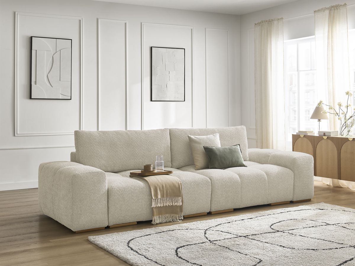 Bobochic Anakin Sofa 3-Sitzer, 2 Kissen Bouclé-Stoff Beige
