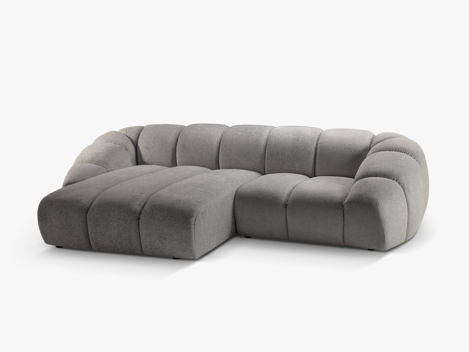 Micadoni Ecksofa Diana 3-Sitzer Links Strukturierter Samt Bubble Hellgrau
