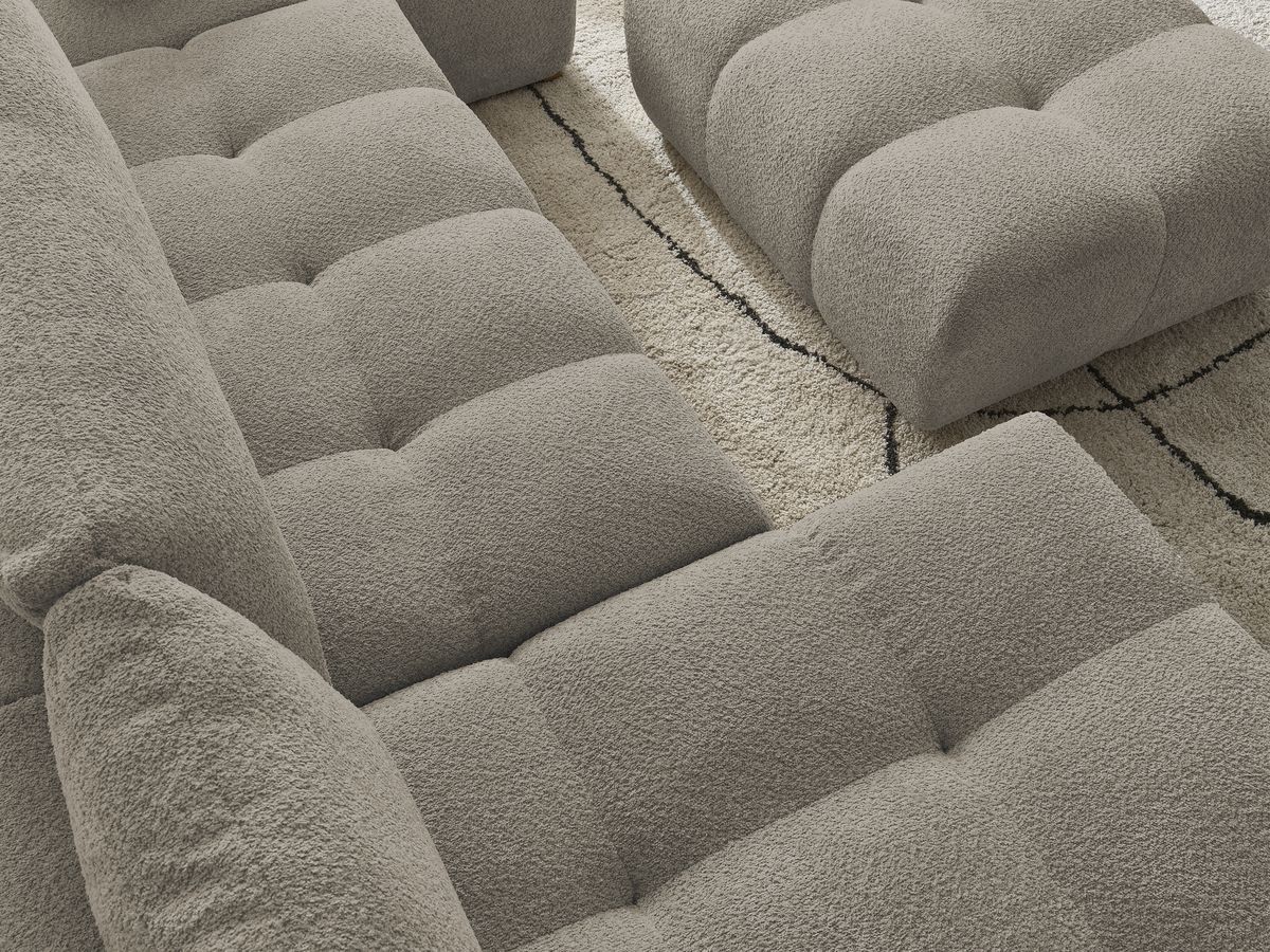 Bobochic Anakin Wohnlandschaft mit Pouf, 3 Kissen Bouclé-Stoff Taupe