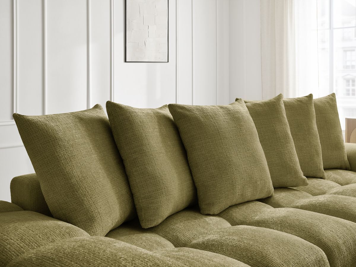 Bobochic Anakin Sofa 3-Sitzer mit Pouf, 6 Kissen Strukturstoff Grün