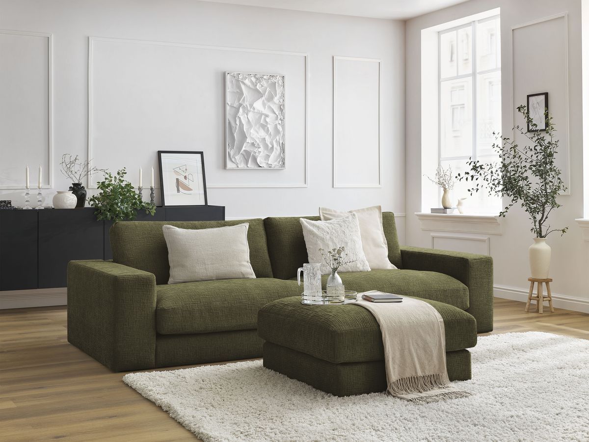 Bobochic Leonard Sofa 4-Sitzer mit Pouf 274 × 109 cm Strukturstoff Grün