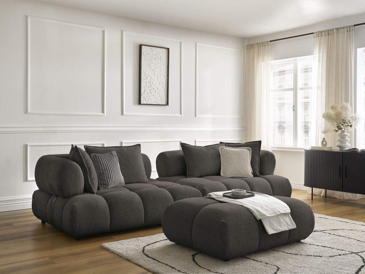 Bobochic Alya Sofa 4-Sitzer mit Pouf Bouclé-Stoff Braun