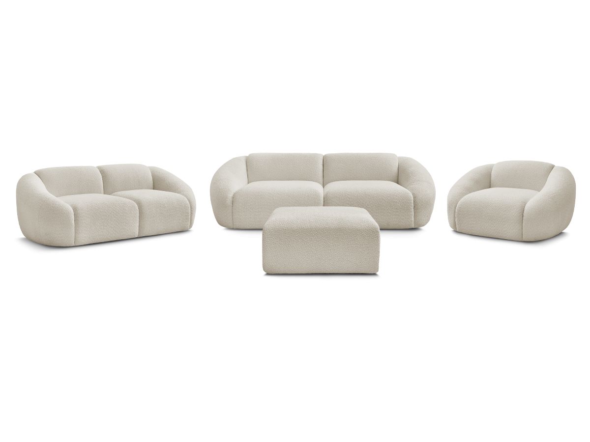Bobochic Tina Sofa 7-Sitzer mit Pouf Bouclé-Stoff Beige