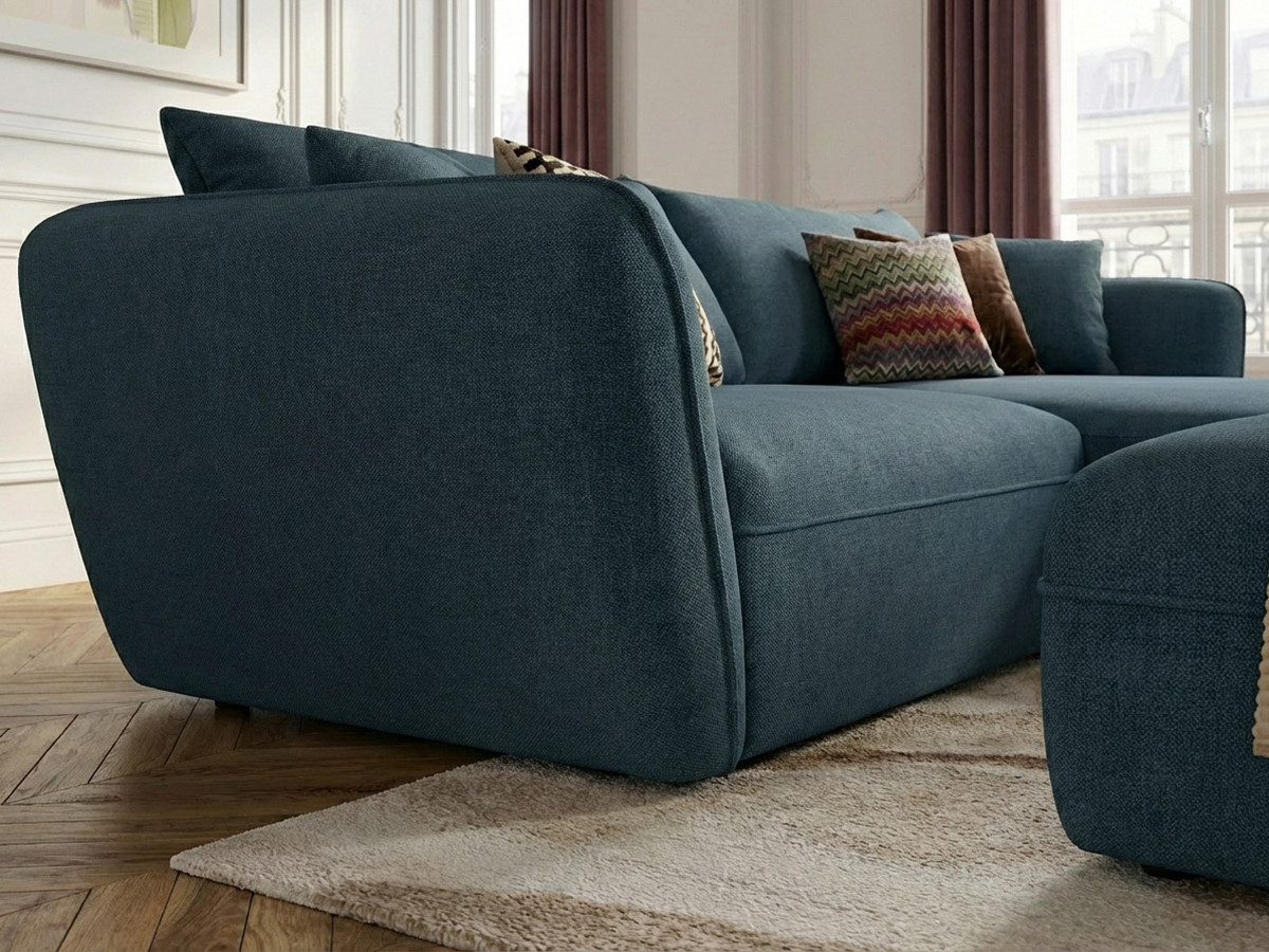 Bobochic Luigi Ecksofa mit Pouf Strukturstoff Blau Ecke rechts