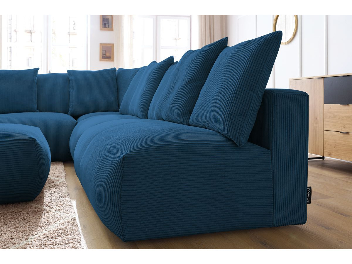 Bobochic Voltaire Ecksofa mit Pouf 322 × 268 cm Cordsamt Dunkelblau Ecke links