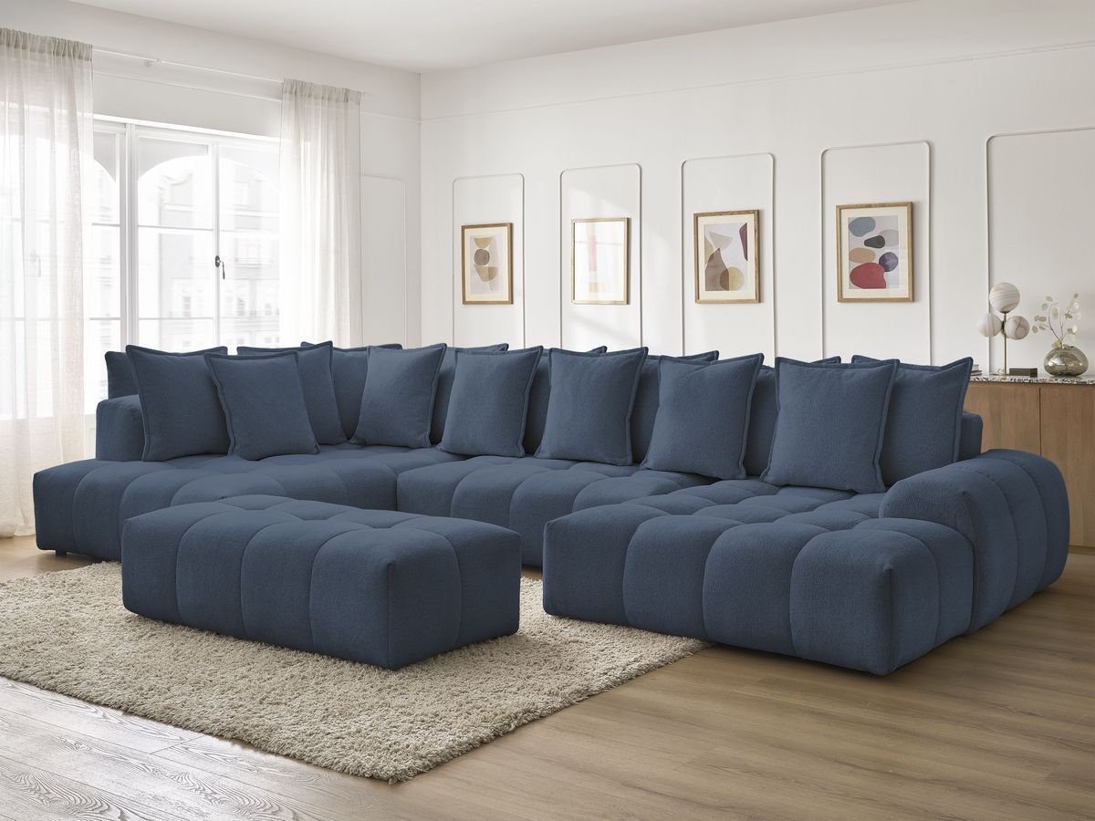 Bobochic Everest Wohnlandschaft mit Pouf, 14 Kissen Melange-Stoff Dunkelblau Ecke rechts