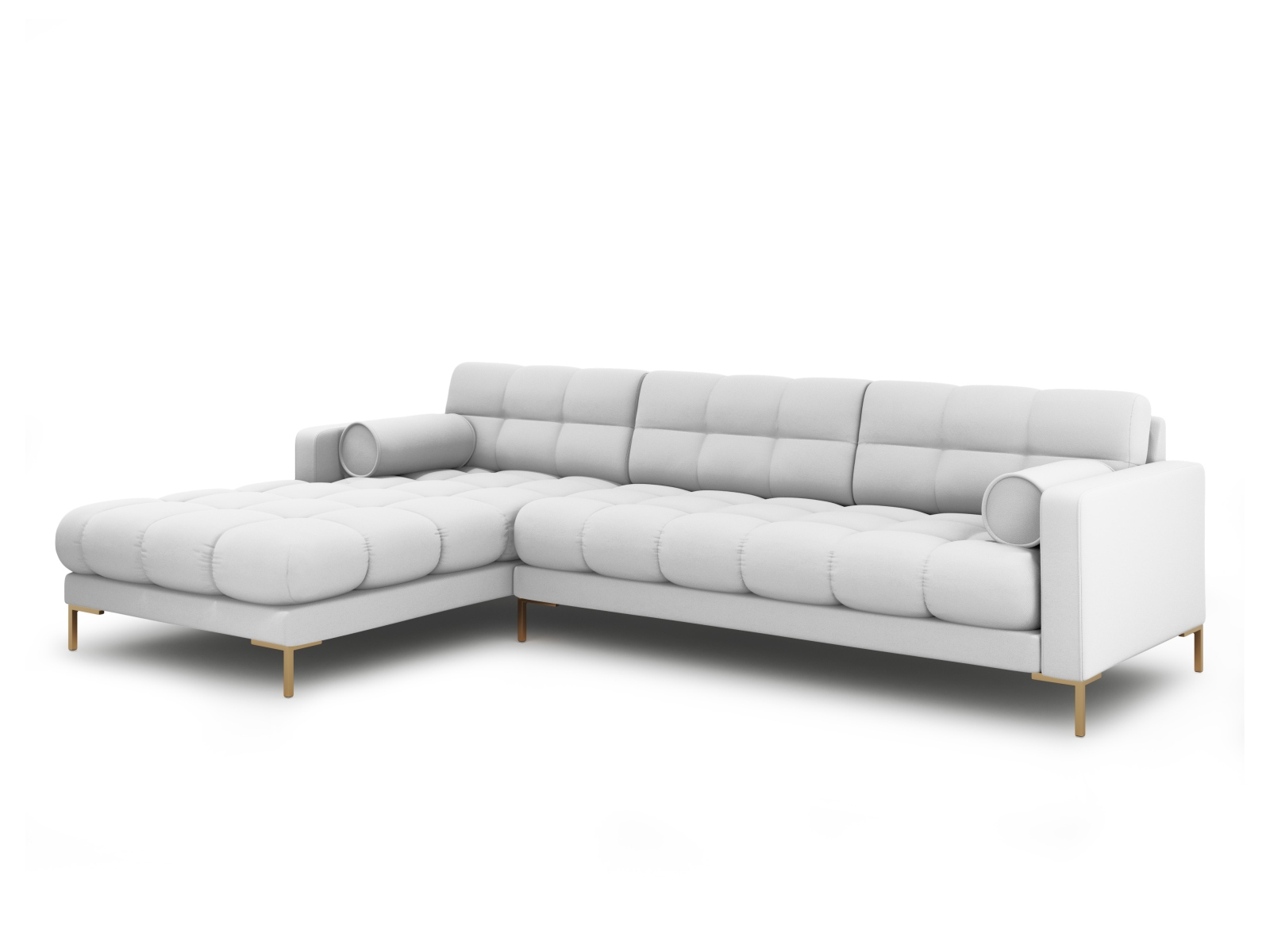 Cosmopolitan Design Ecksofa Bali 5-Sitzer Strukturierter Stoff Neve Hellgrau Links Beine Gold