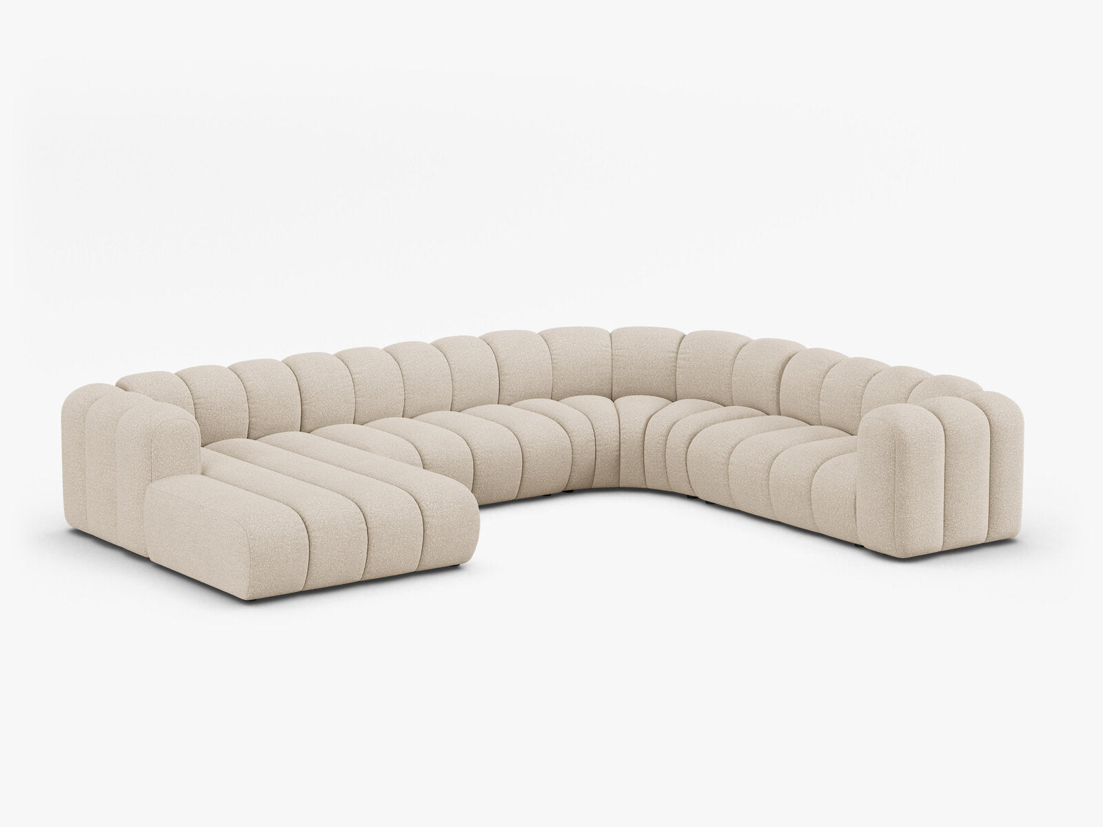 Micadoni Modulares Panorama Ecksofa Lupine 6-Sitzer Rechts Boucle Baloo Beige