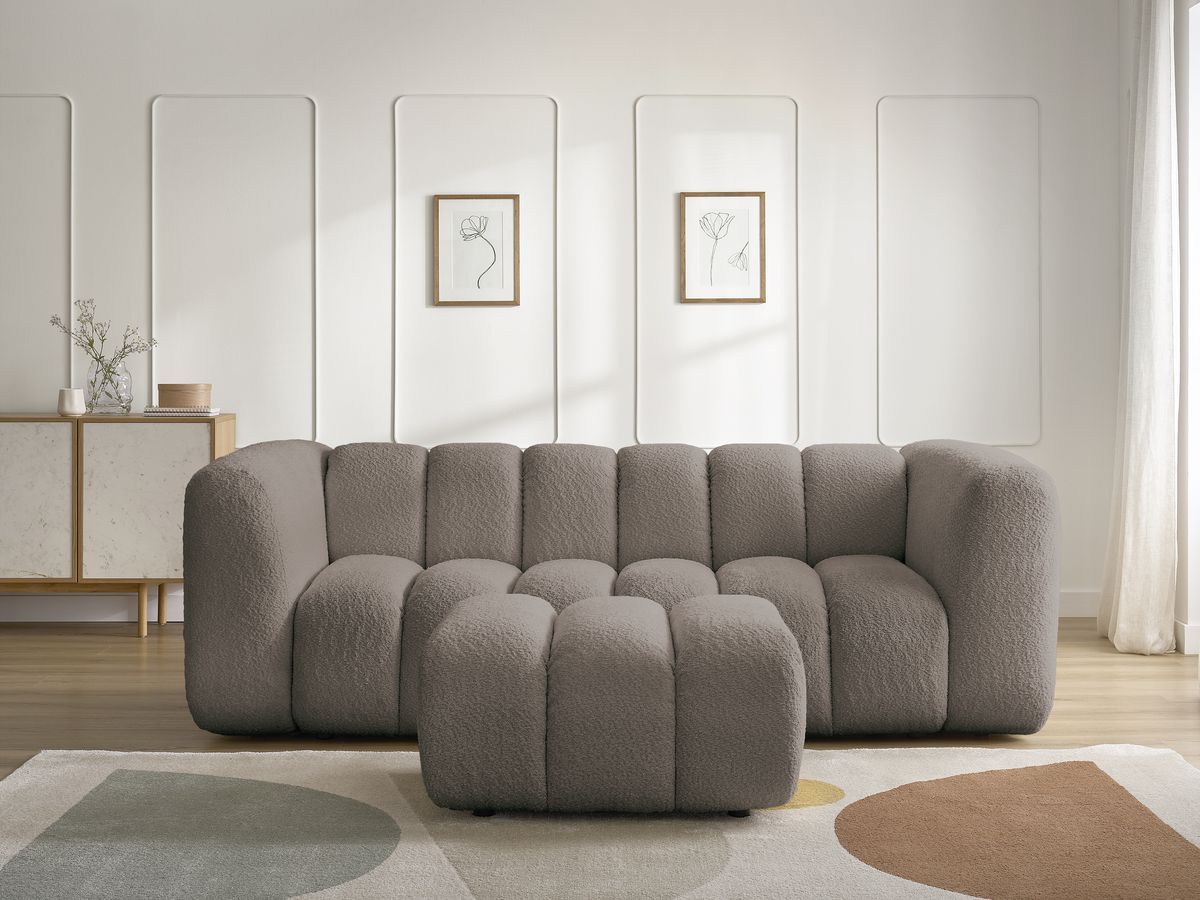 Bobochic Talia Sofa 3-Sitzer mit Pouf Bouclé-Stoff Braun