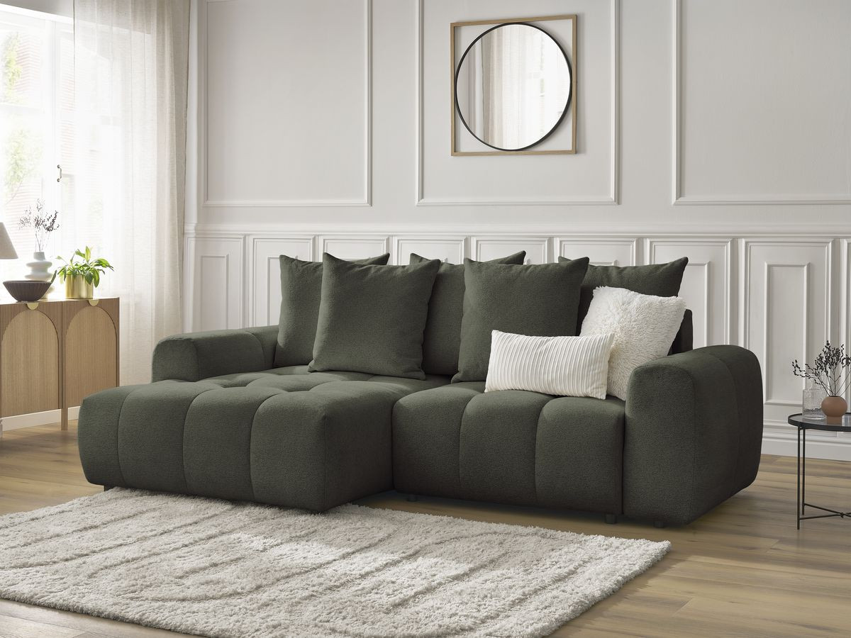 Bobochic Roxelane Ecksofa mit Schlaffunktion und Bettkasten 258 × 150 cm Melange-Stoff Grün Ecke links