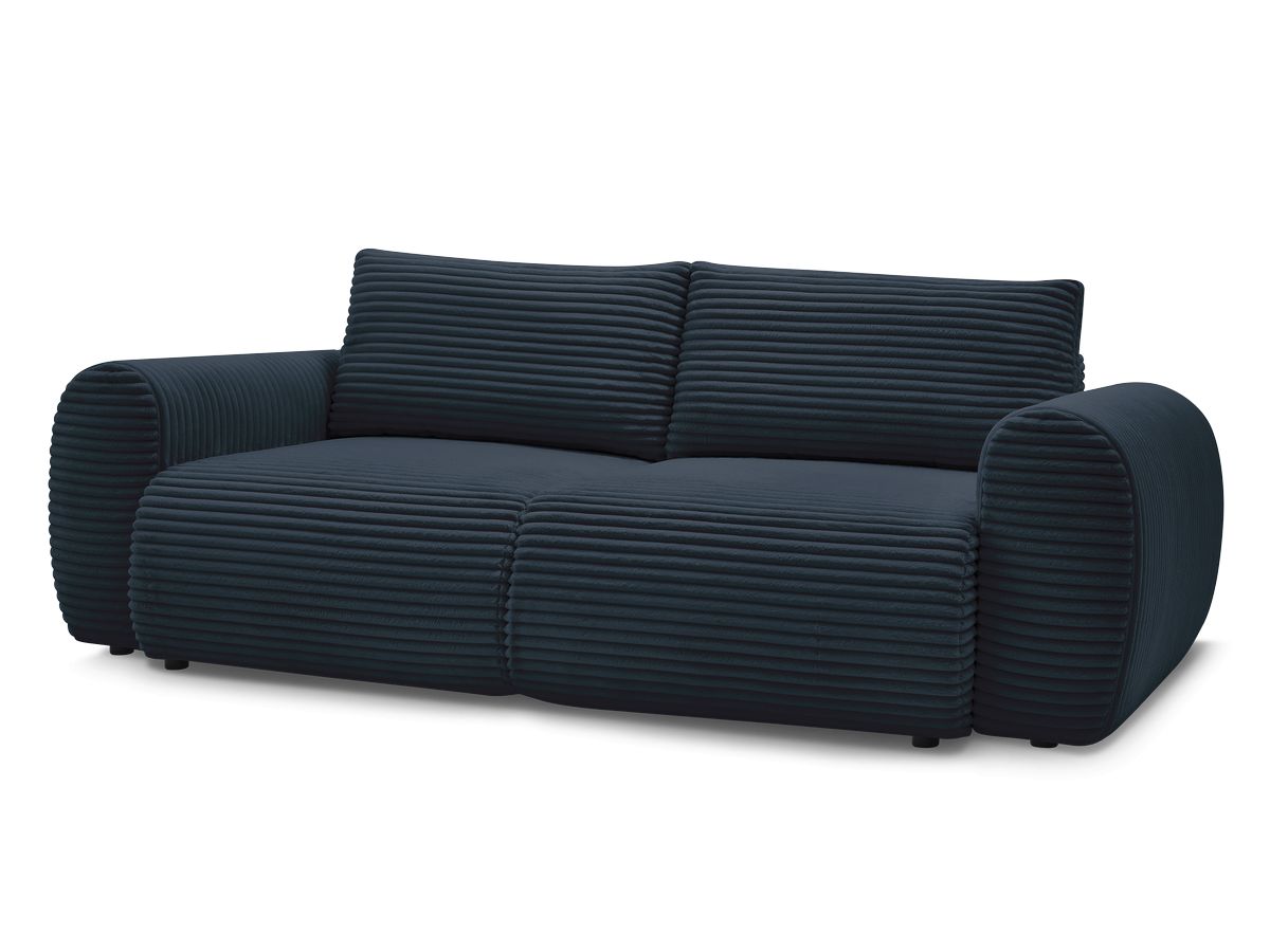 Bobochic Lucien Schlafsofa 3-Sitzer mit Bettkasten Breitcord weich Dunkelblau