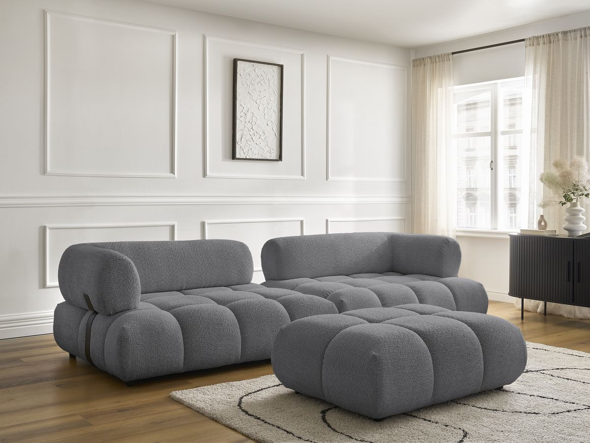 Bobochic Alya Sofa 4-Sitzer mit Pouf Bouclé-Stoff Dunkelgrau