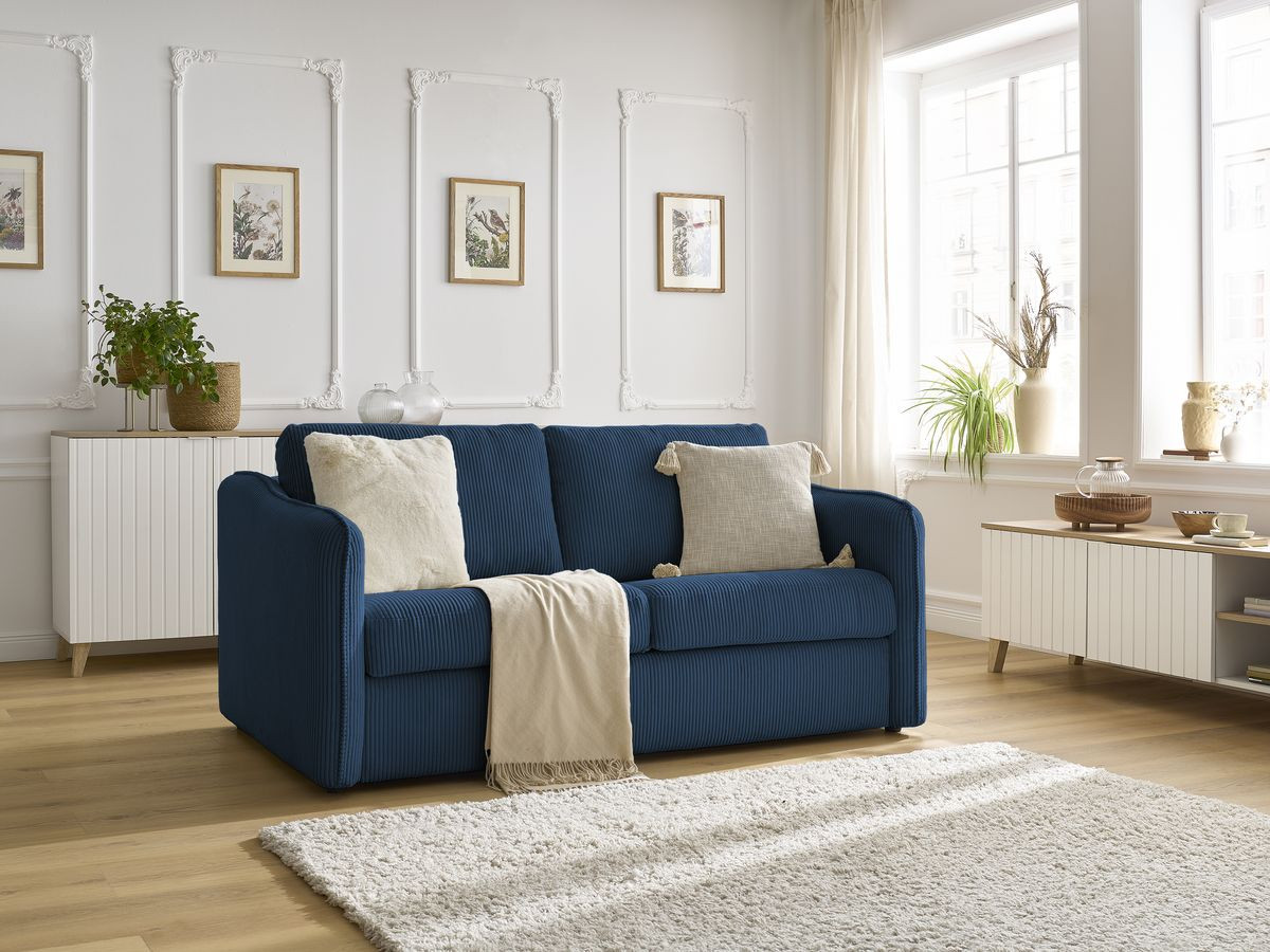 Bobochic Lenny Schlafsofa 3-Sitzer Cordsamt Dunkelblau