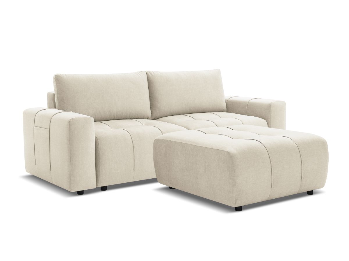 Bobochic Arsene Schlafsofa 4-Sitzer mit Bettkasten und Pouf Samt Beige