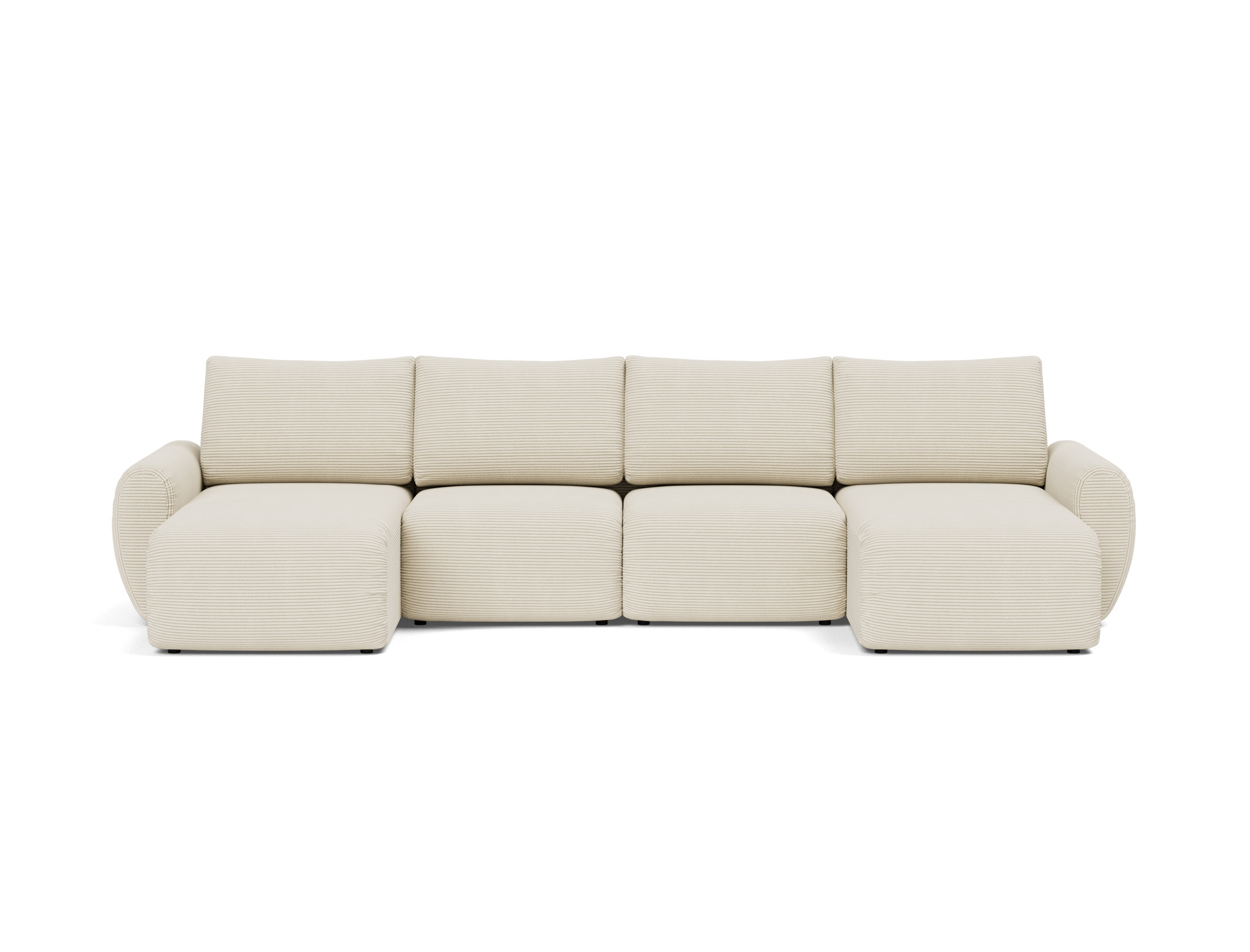 Schlafsofa Norum U-Form mit Curve-Armlehnen Kord Corduroy 594-Ivory