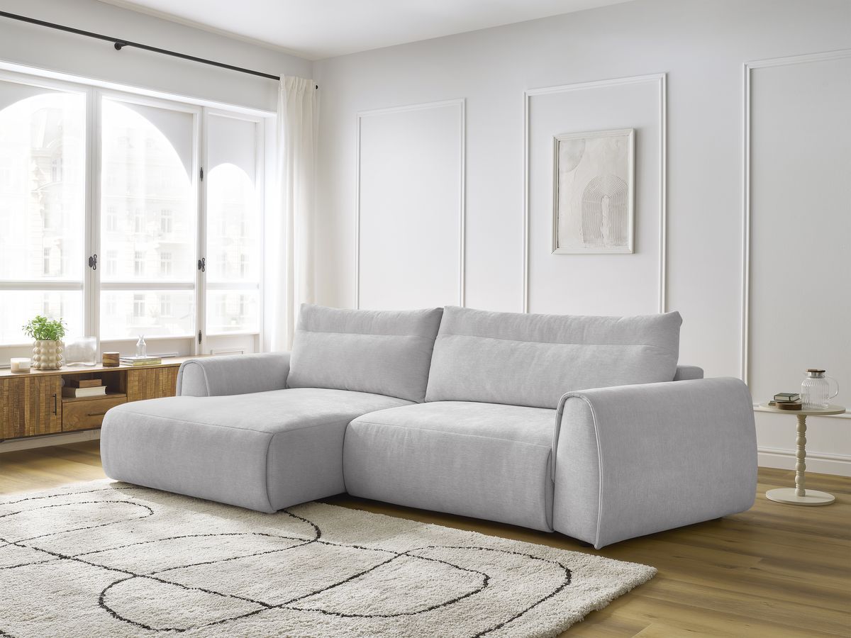Bobochic Aden Ecksofa 293 × 152 cm Stoff Hellgrau Ecke links