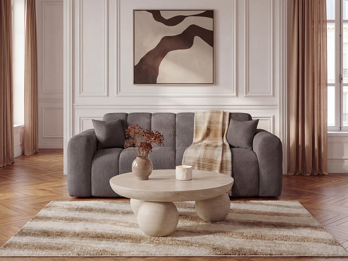 Bobochic Bradley Schlafsofa 3-Sitzer Bouclé-Stoff Braun