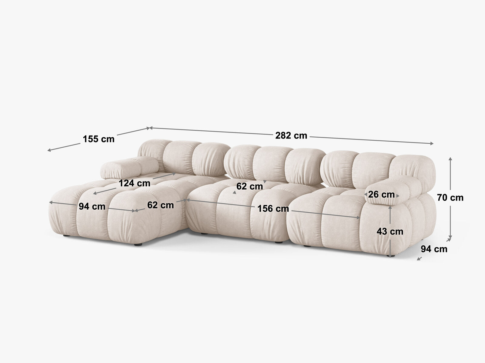 Micadoni Modulares Ecksofa Bellis 4-Sitzer Links Samt Venus Grau
